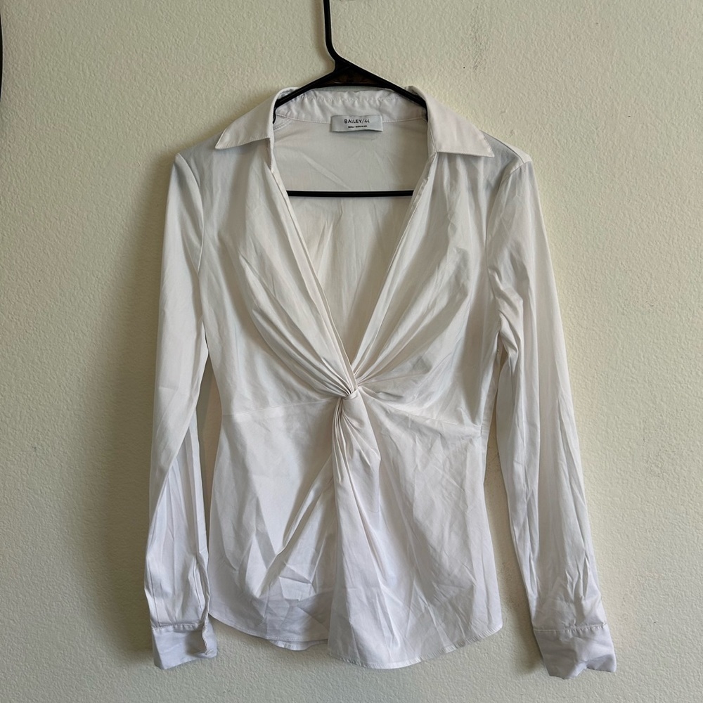Bailey 44 White Twist-front Long Sleeve Shirt